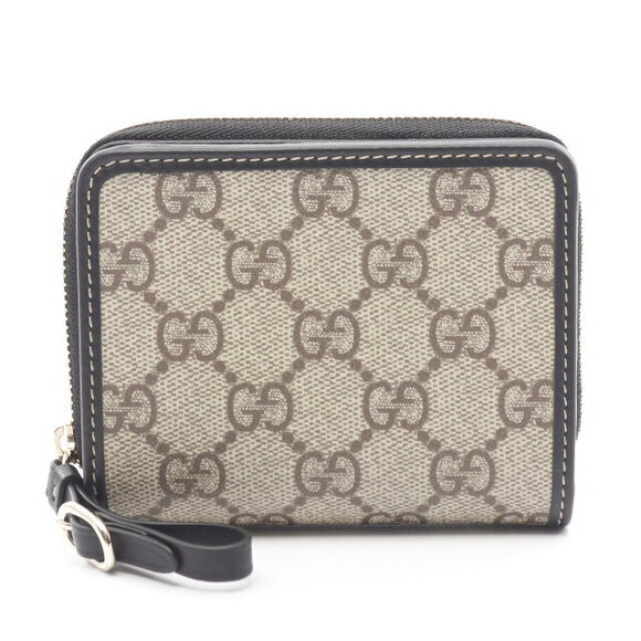 Gucci GG Emblem Zip Wallet Bifold Leather Beige Black - Picture 1 of 5